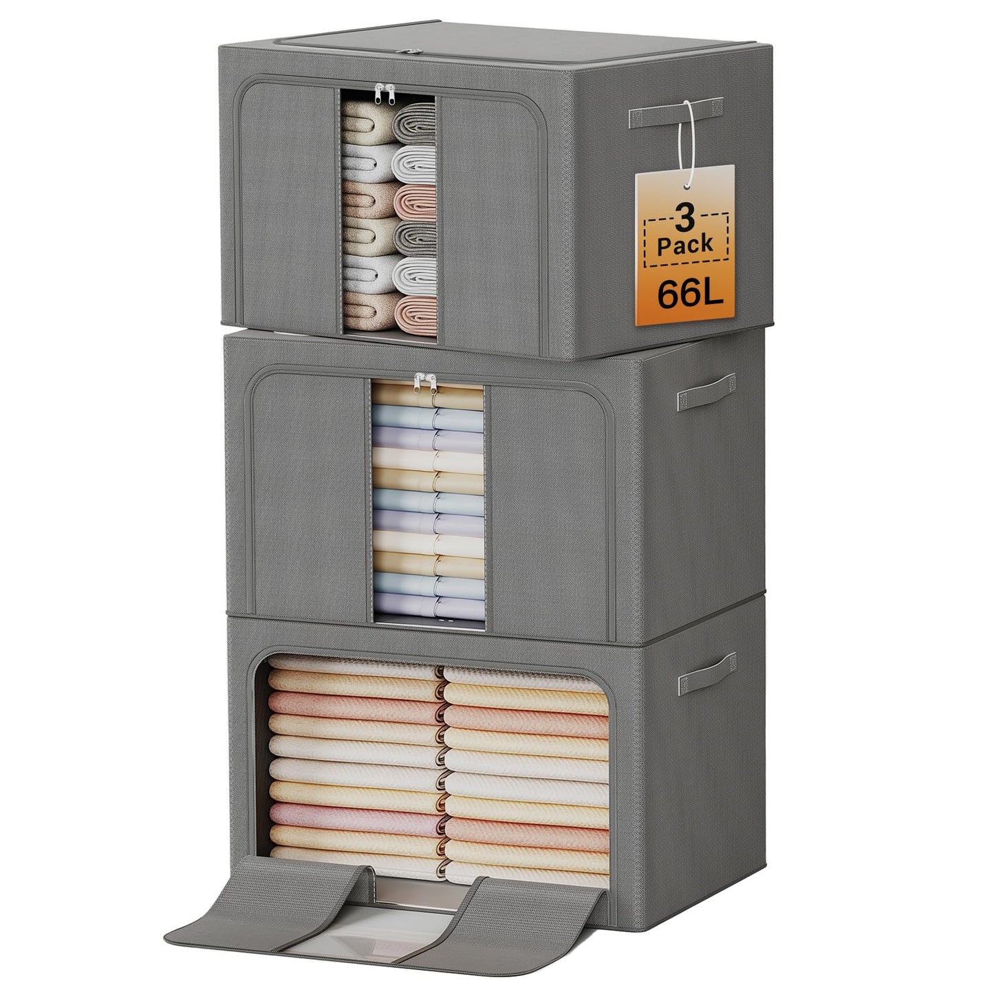 Clothes Storage Bins Metal Frame Foldable Storage Box Clothes Blankets Toys Organizer