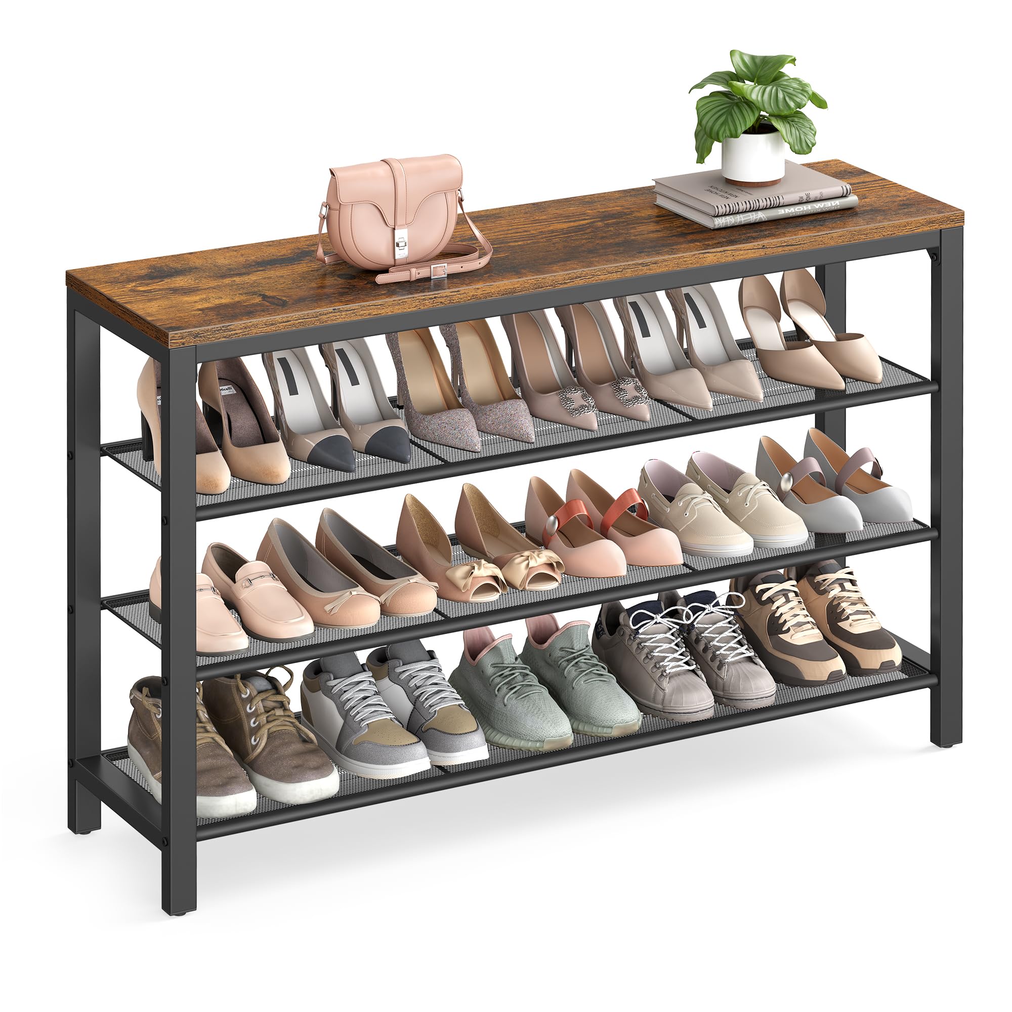 Shoe Storage Rack Metal Frame Entryway Closet Organizer Free Standing Shoe Shelf