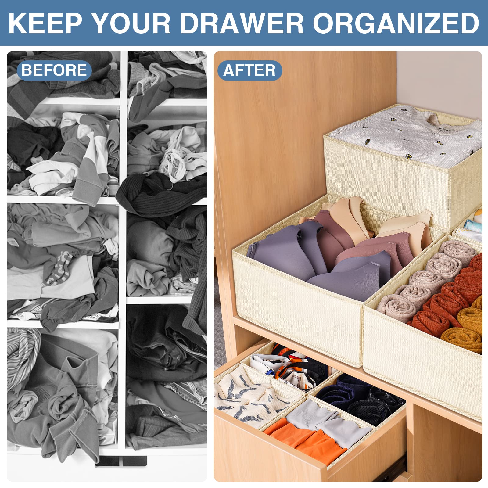 Drawer Organizer 12 Pack Foldable Fabric Closet Storage Bins Underwear Socks Bra Tie Organizer