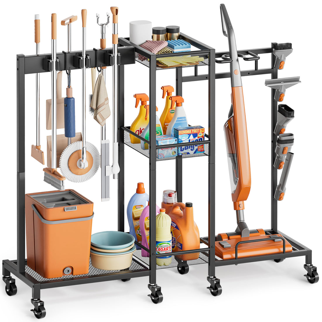 Broom Holder Cleaning Supplies Organizer Closet Storage Cabinet Mop Vacuum Storage Rack Laundry Room Organizer Cabinet