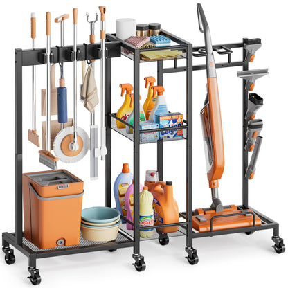 Broom Holder Cleaning Supplies Organizer Closet Storage Cabinet Mop Vacuum Storage Rack Laundry Room Organizer Cabinet