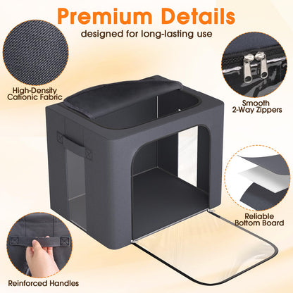 Clothes Storage Bins Metal Frame Storage Bags Fabric Organizer Clear Window Zipper Handles 40L
