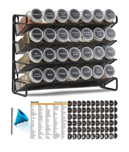 Spice Rack Organizer with Jars Labels Marker Funnel Cabinet Pantry Wall Mount Storage Set