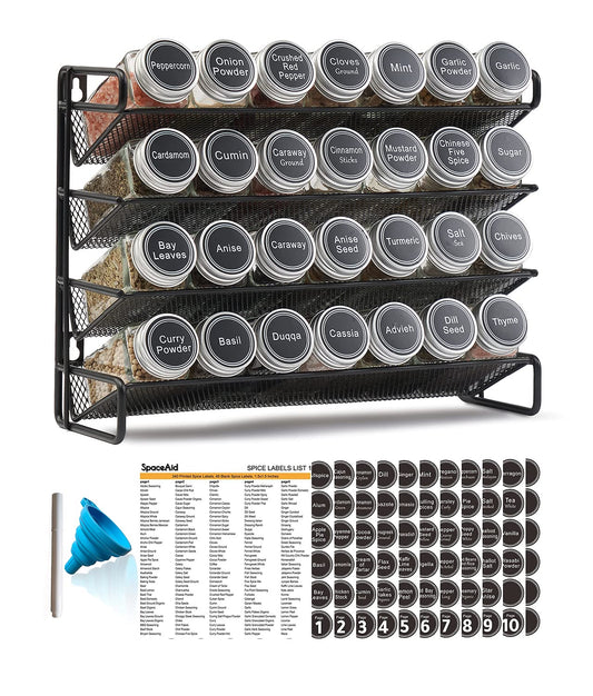 Spice Rack Organizer with Jars Labels Marker Funnel Cabinet Pantry Wall Mount Storage Set