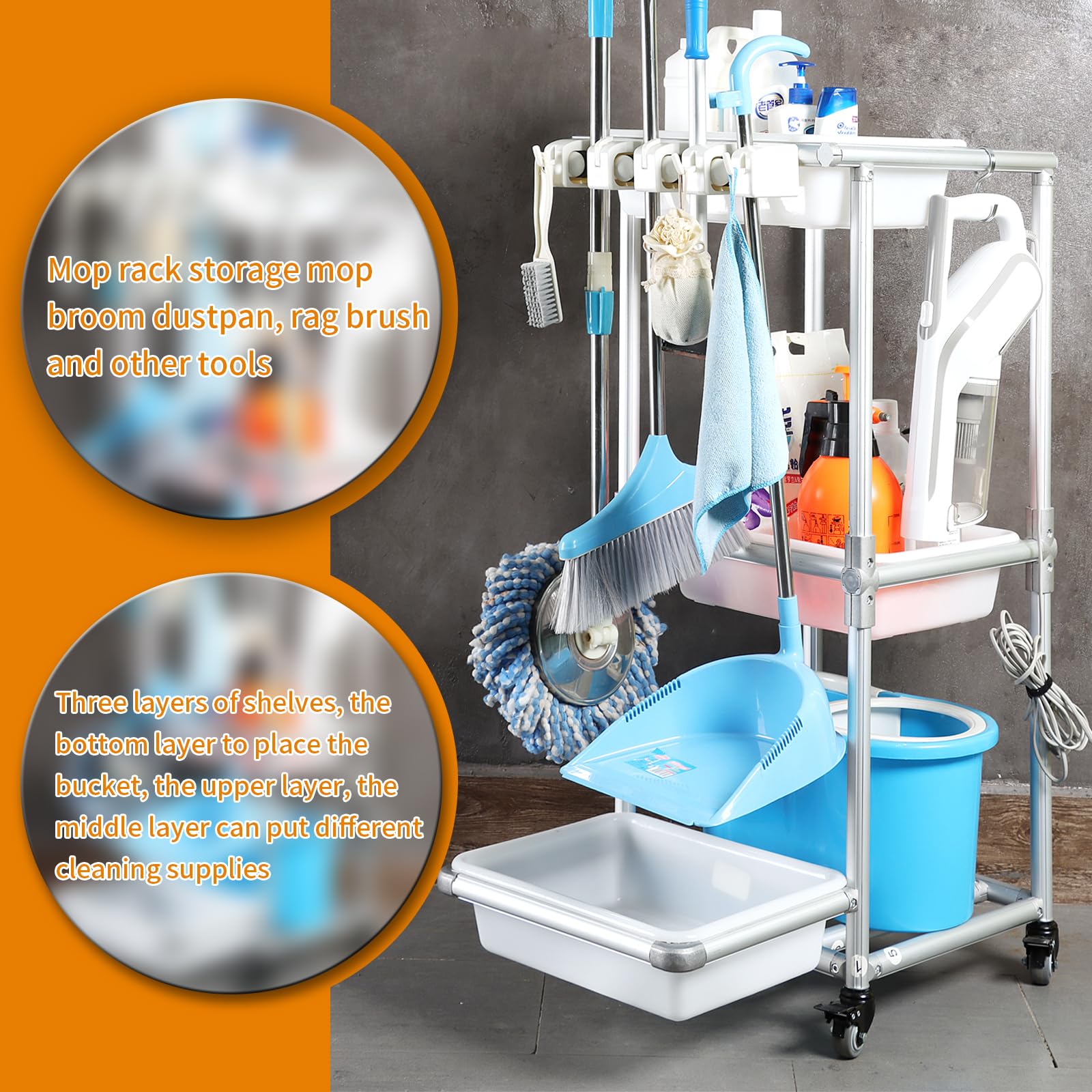 Rolling Cleaning Cart Organization Cleaning Supplies Storage Cart Multi Shelf Utility Cart
