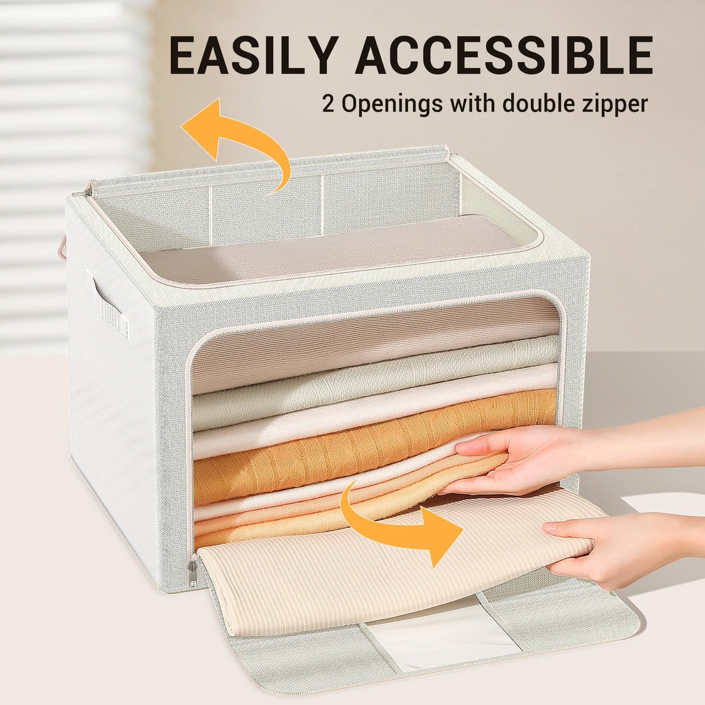 Clothes Storage Bins Metal Frame Foldable Storage Box Clothes Blankets Toys Organizer