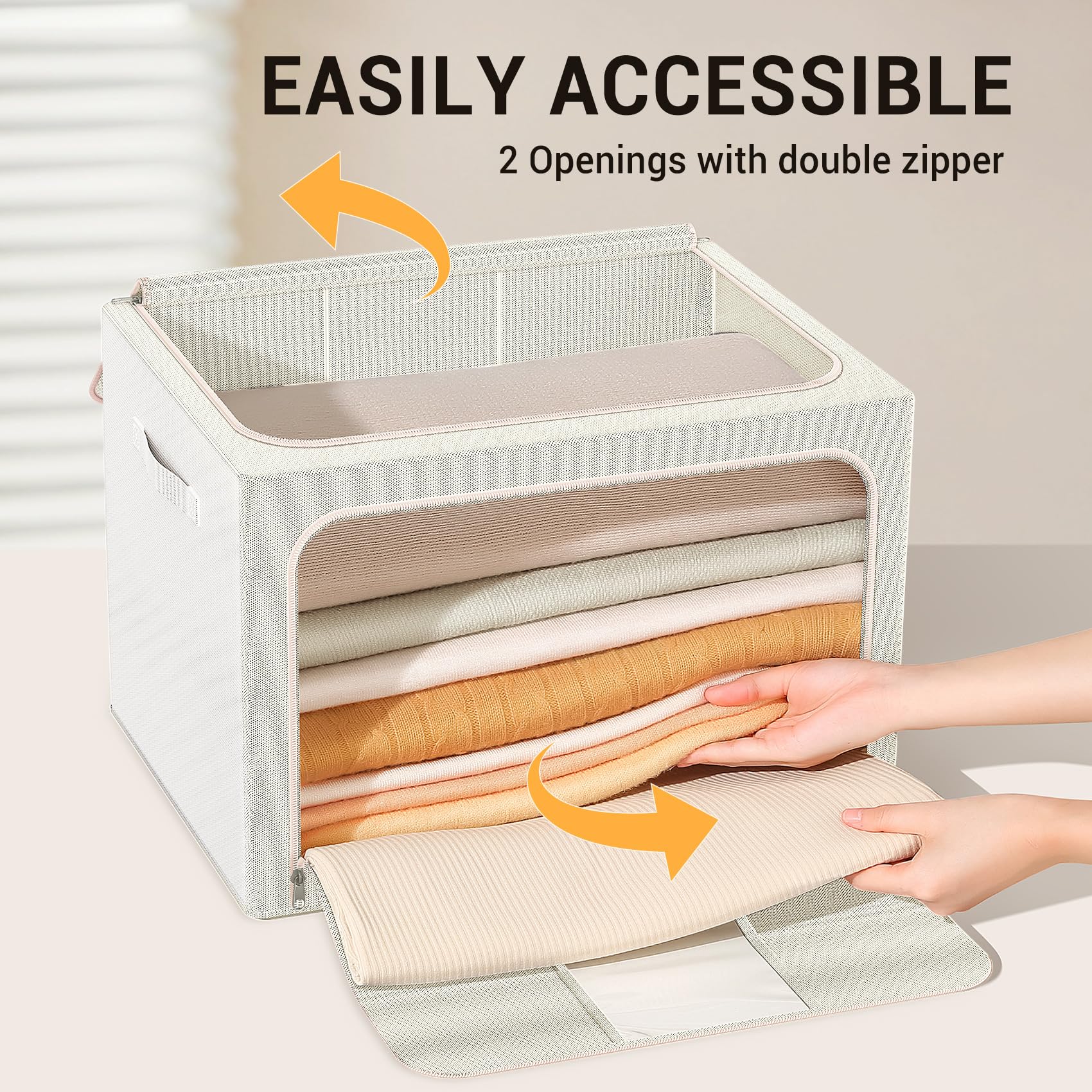 Clothes Storage Bins Metal Frame Foldable Storage Box Clothes Blankets Toys Organizer