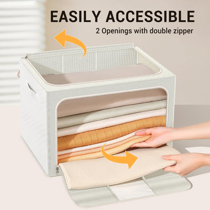 Clothes Storage Bins Metal Frame Foldable Storage Box Clothes Blankets Toys Organizer