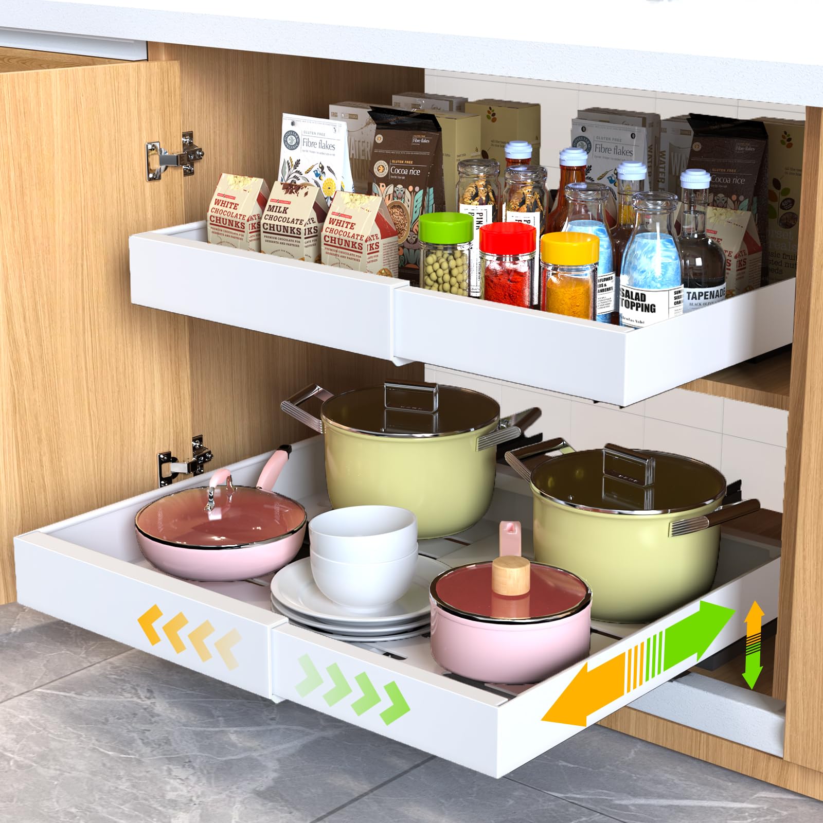 Pull Out Cabinet Organizer Adjustable Slide Out Drawer Kitchen Cabinet Storage Rack