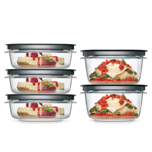 Food Storage Container Set, 10-Piece, BPA-Free, Microwave & Dishwasher Safe, Grey