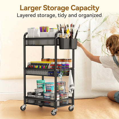 YASONIC 3 Tier Rolling Cart Metal Utility Storage Cart with Wheels