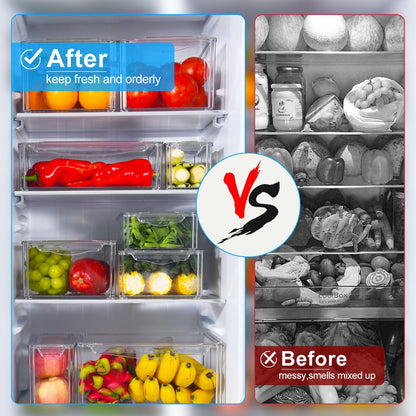 Stackable Refrigerator Organizer Storage Bins Clear BPA Free Fridge Containers with Lids Food Storage Organizer
