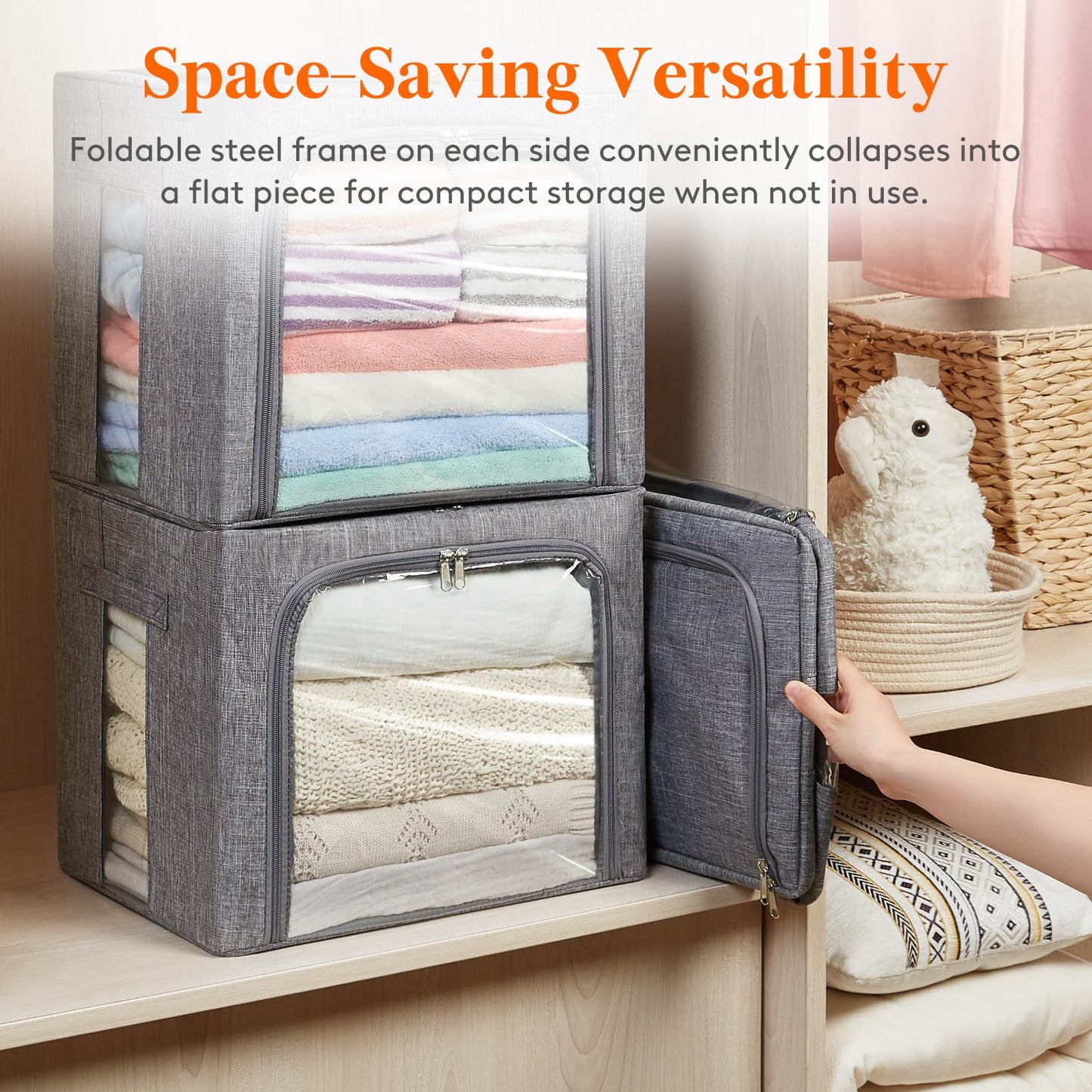 Lifewit Clothes Storage Bins with Metal Frame, Stackable Storage Box
