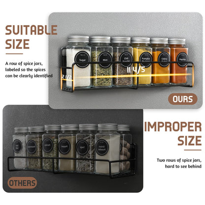 VITEVER Magnetic Spice Rack 4 Pack Glass Jars Label Set Organizer Refrigerator Storage