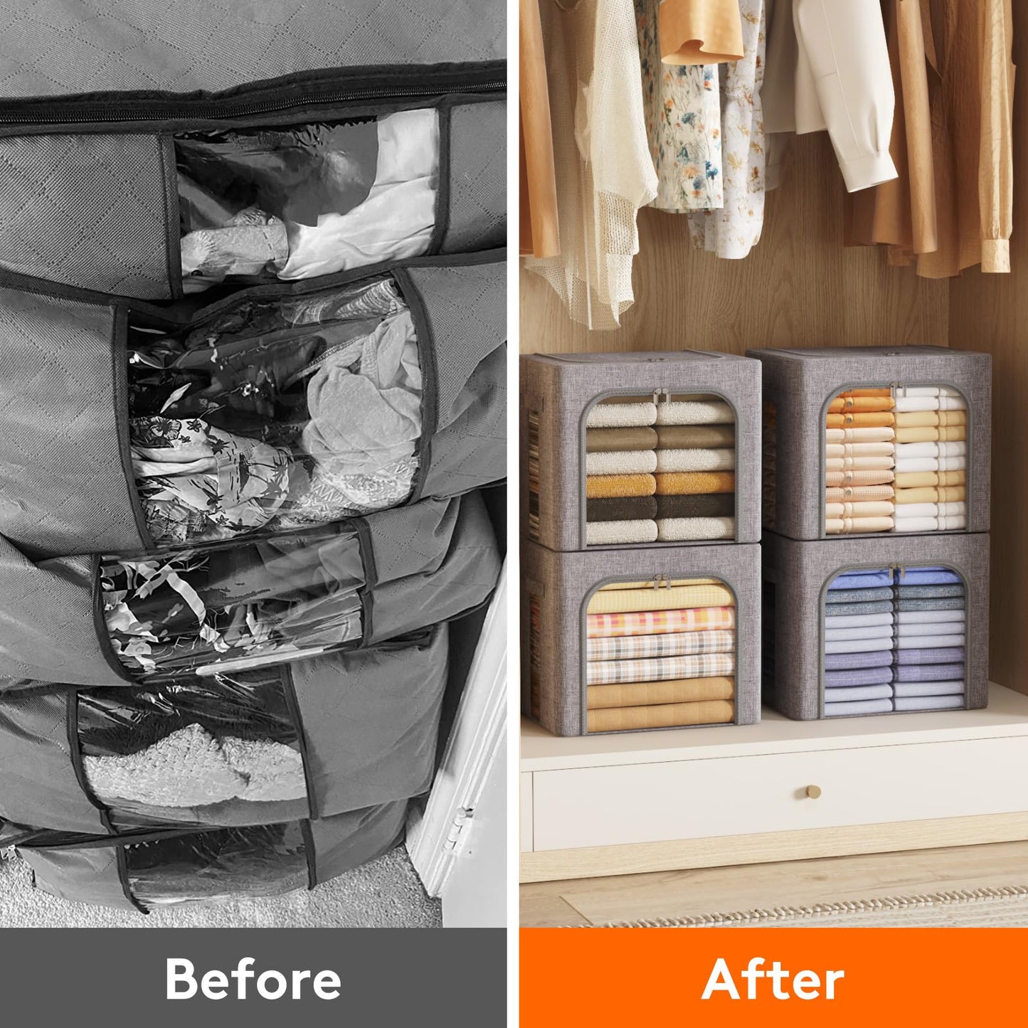 Lifewit Clothes Storage Bins with Metal Frame, Stackable Storage Box