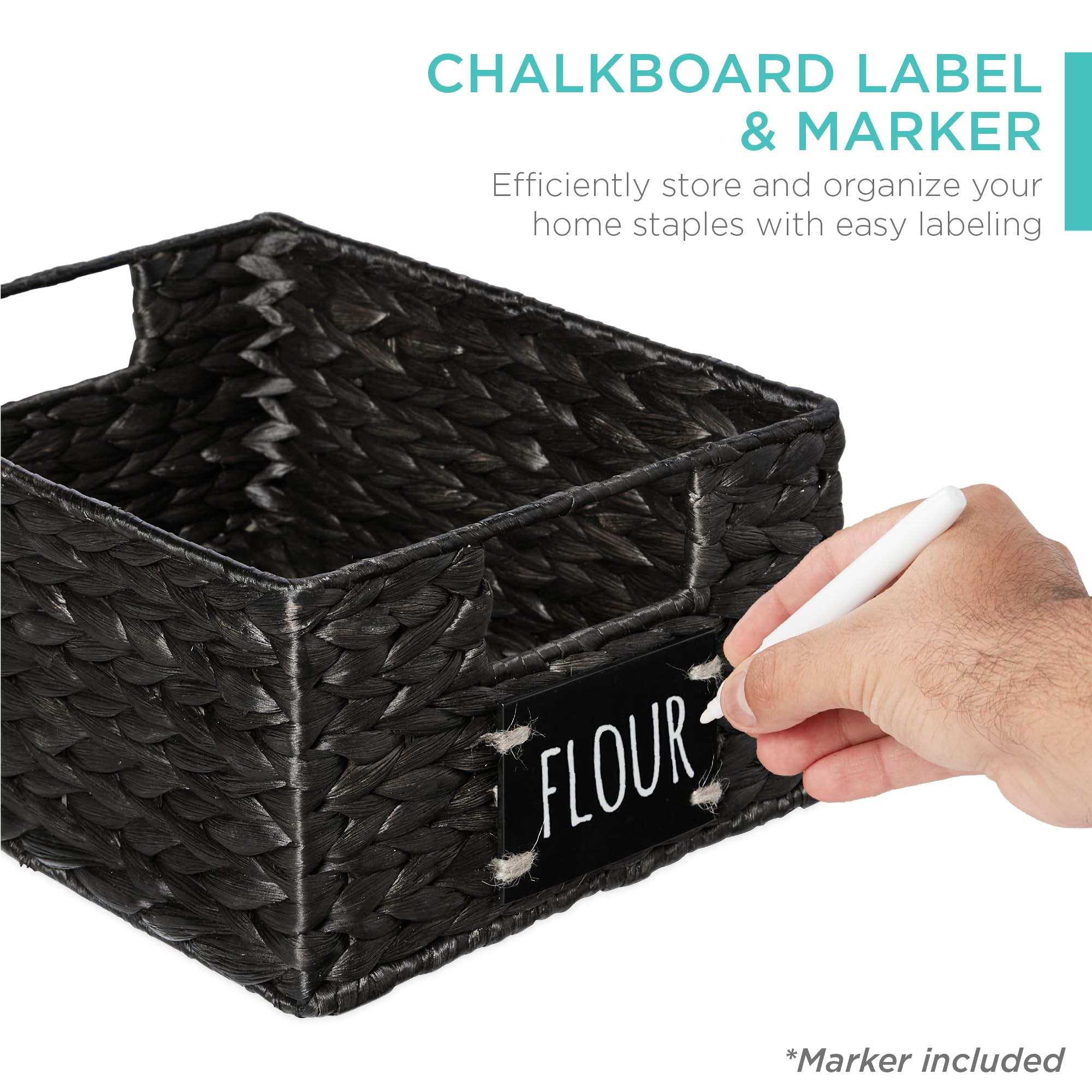 Woven Water Hyacinth Pantry Storage Baskets with Chalkboard Labels Set of 2