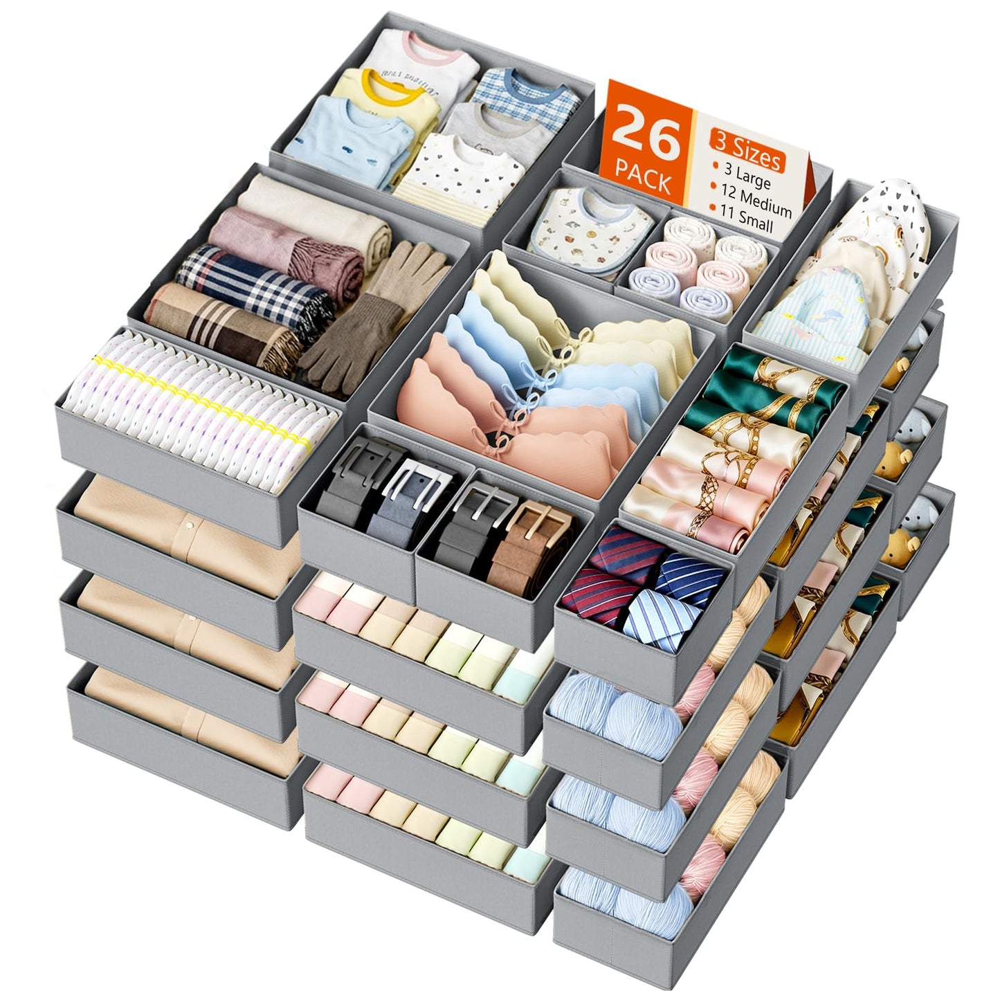 DIMJ Drawer Organizer Clothes Storage 24 Pack