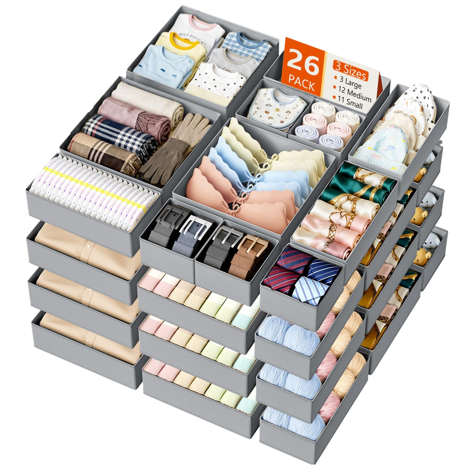 DIMJ Drawer Organizer Clothes Storage 24 Pack