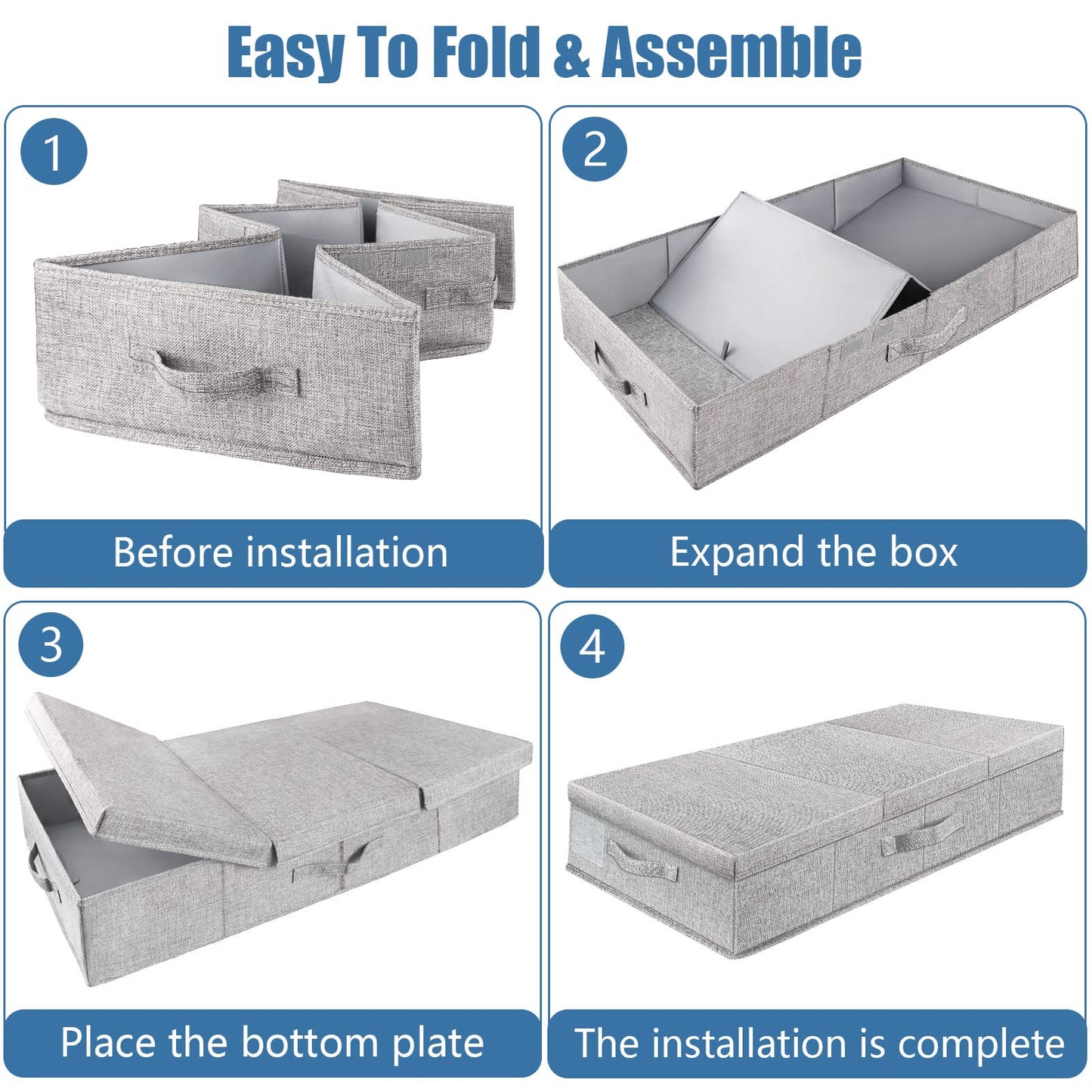 Under Bed Storage Containers Large Foldable Storage Box with Lid Clothes Shoes Blankets Pillow Organizer