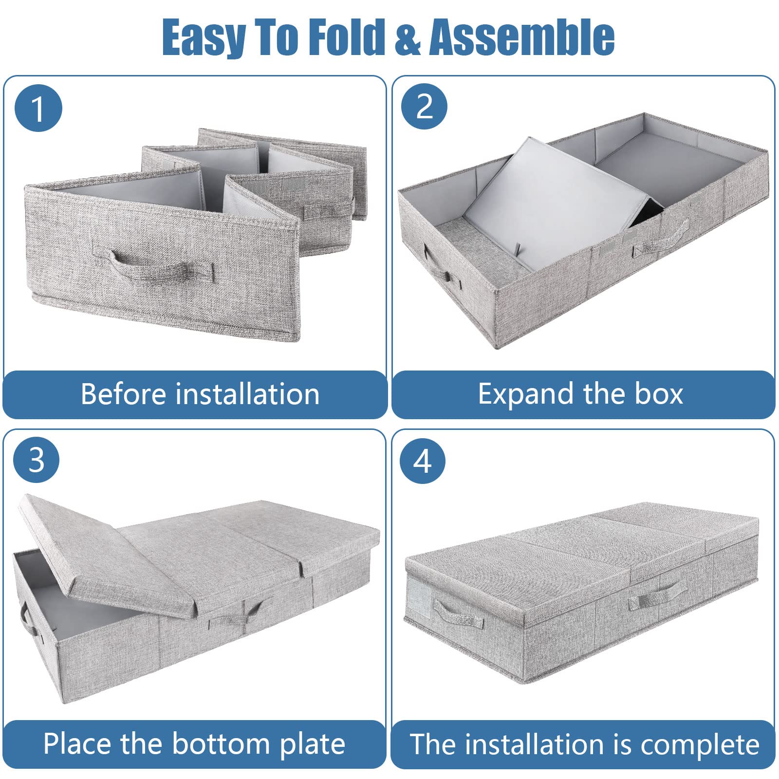 Under Bed Storage Containers Large Foldable Storage Box with Lid Clothes Shoes Blankets Pillow Organizer
