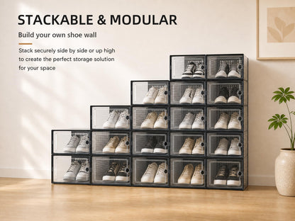 Clear Stackable Shoe Storage Boxes Plastic Sneaker Organizer 12 Pack Shoe Containers Closet Storage System