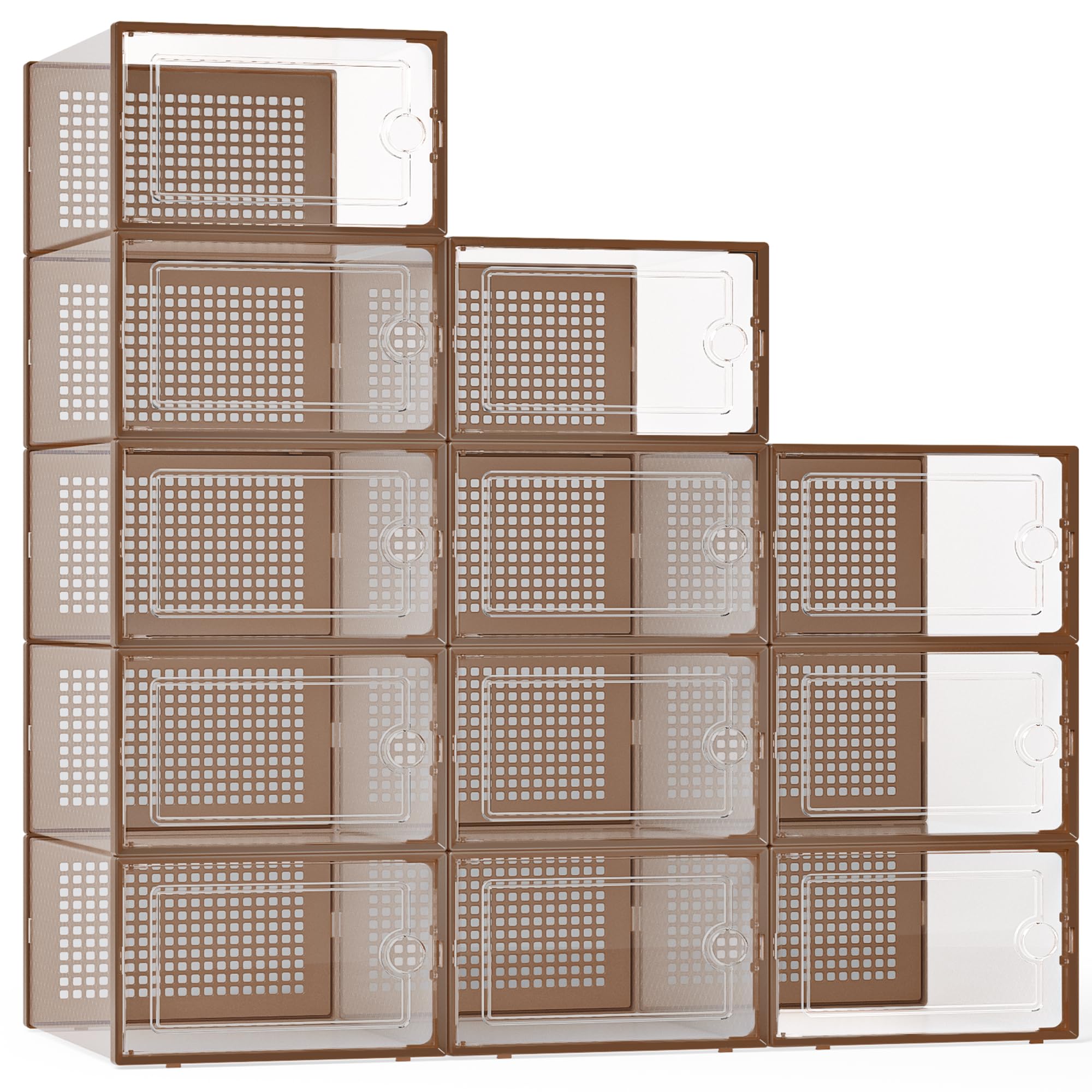 Clear Stackable Shoe Storage Boxes Plastic Sneaker Organizer 12 Pack Shoe Containers Closet Storage System