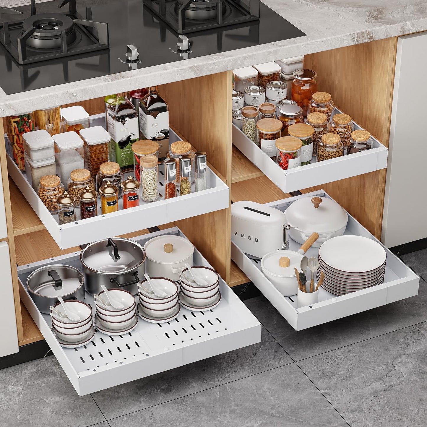 Pull Out Cabinet Organizer Drawer Storage Rack for Kitchen Cabinets