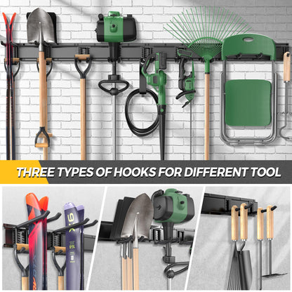Wall Mounted Garage Tool Organizer Metal Storage Rack Adjustable Hooks Heavy Duty Tool Holder Black
