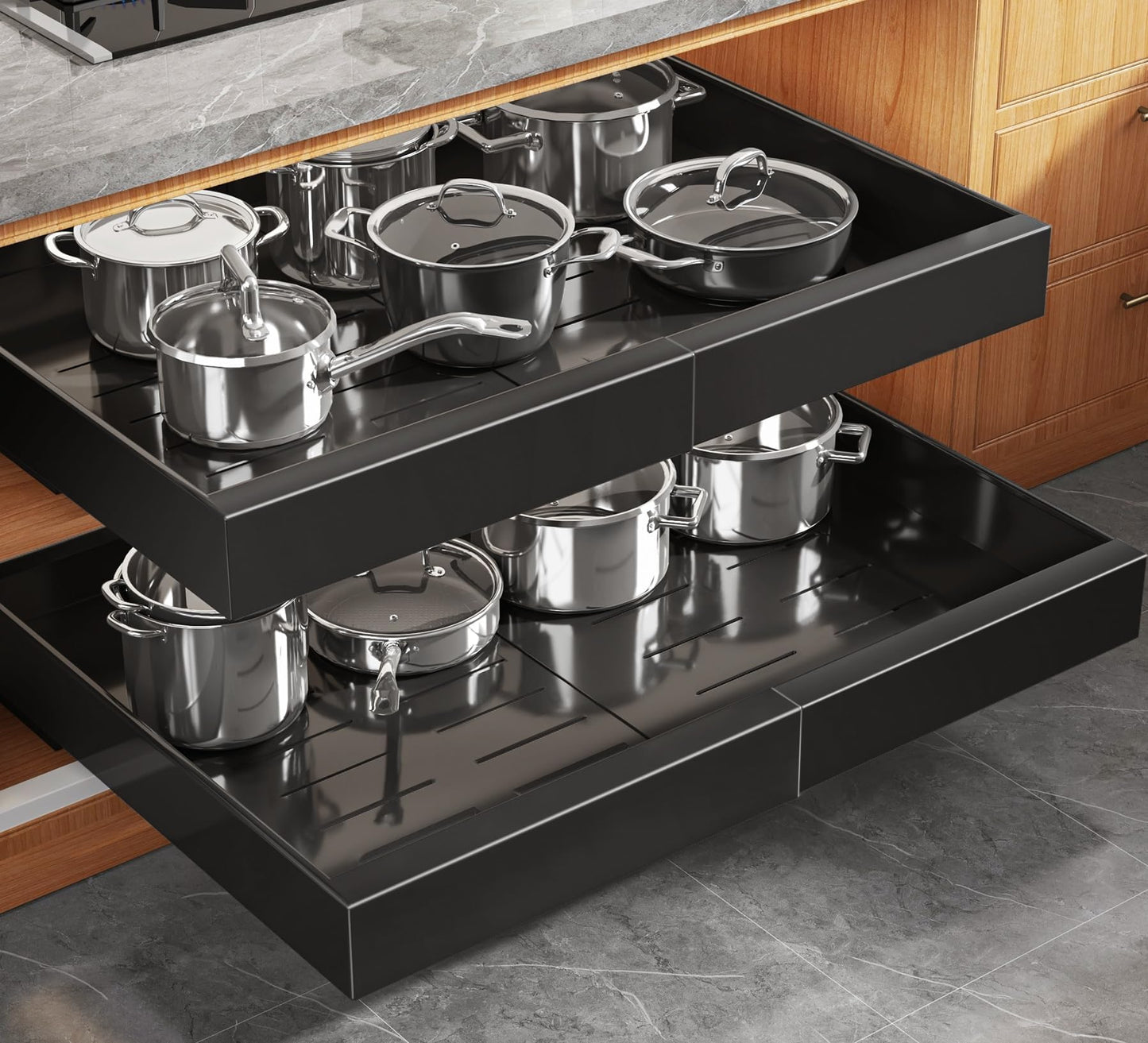 Pull Out Cabinet Organizer Slide Out Drawer Kitchen Cabinet Storage Rack Upgrade Rails System