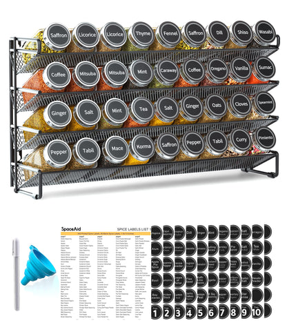 Spice Rack Organizer with Jars Labels Marker Funnel Cabinet Pantry Wall Mount Storage Set