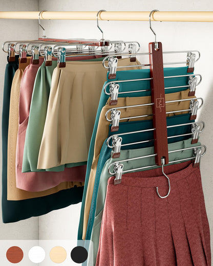 Skirt Hangers Space Saving Clips 5 Tier Wooden Pants Skirts Closet Organizer Swivel Hook