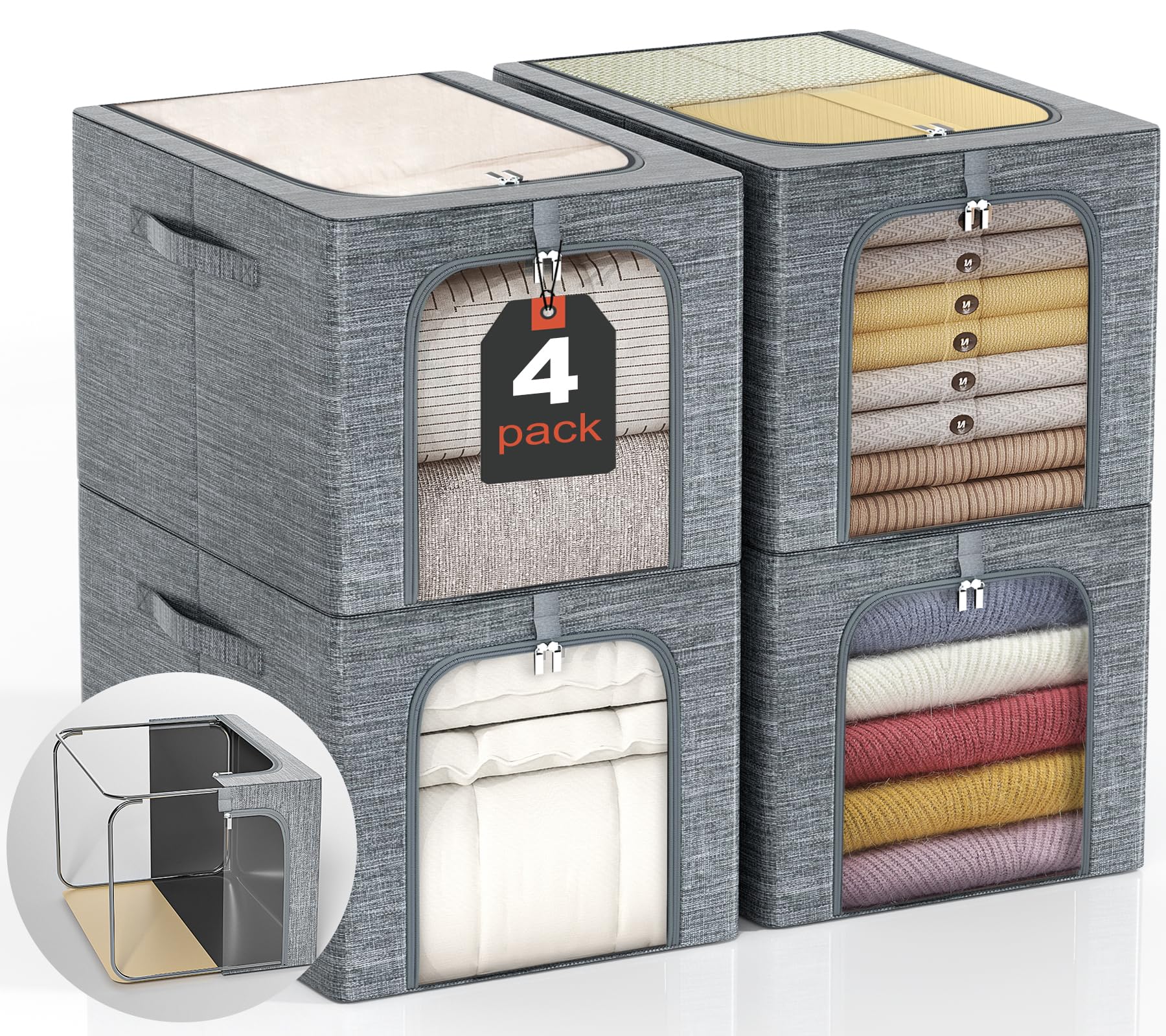 GoMaihe Clothes Storage Bins with Metal Frame for Closet Organizer