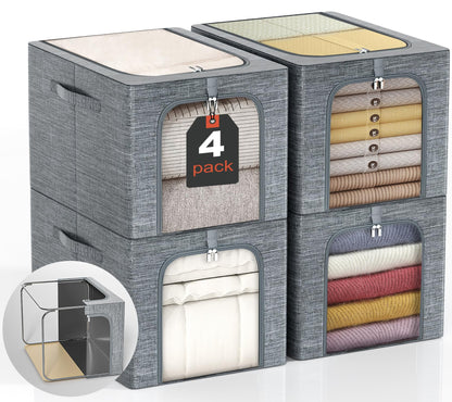GoMaihe Clothes Storage Bins with Metal Frame for Closet Organizer