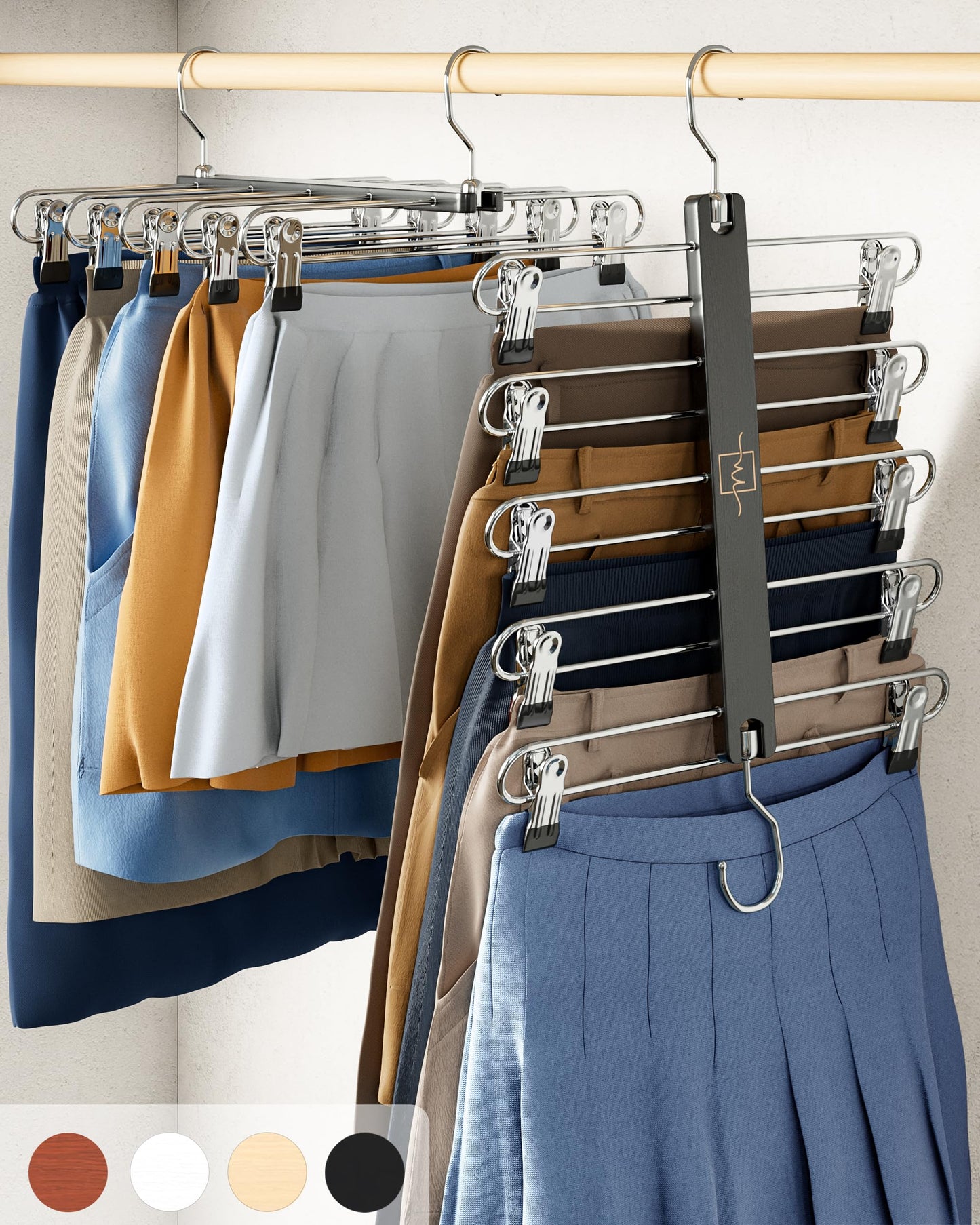 Skirt Hangers Space Saving Clips 5 Tier Wooden Pants Skirts Closet Organizer Swivel Hook