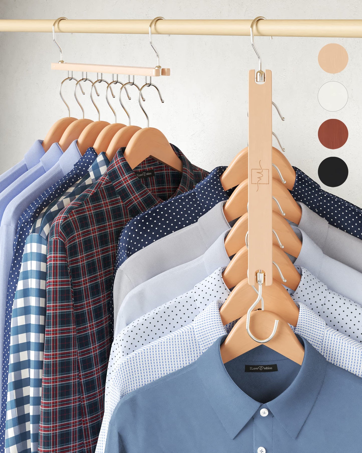 Space Saving Multi Tier Wooden Clothes Hanger Closet Organizer Swivel Hook Collapsible Shirt Storage Rack