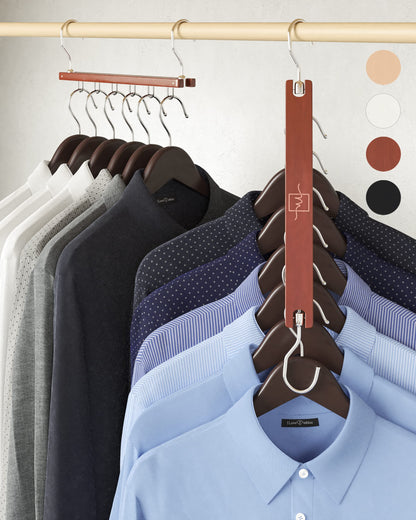 Space Saving Multi Tier Wooden Clothes Hanger Closet Organizer Swivel Hook Collapsible Shirt Storage Rack