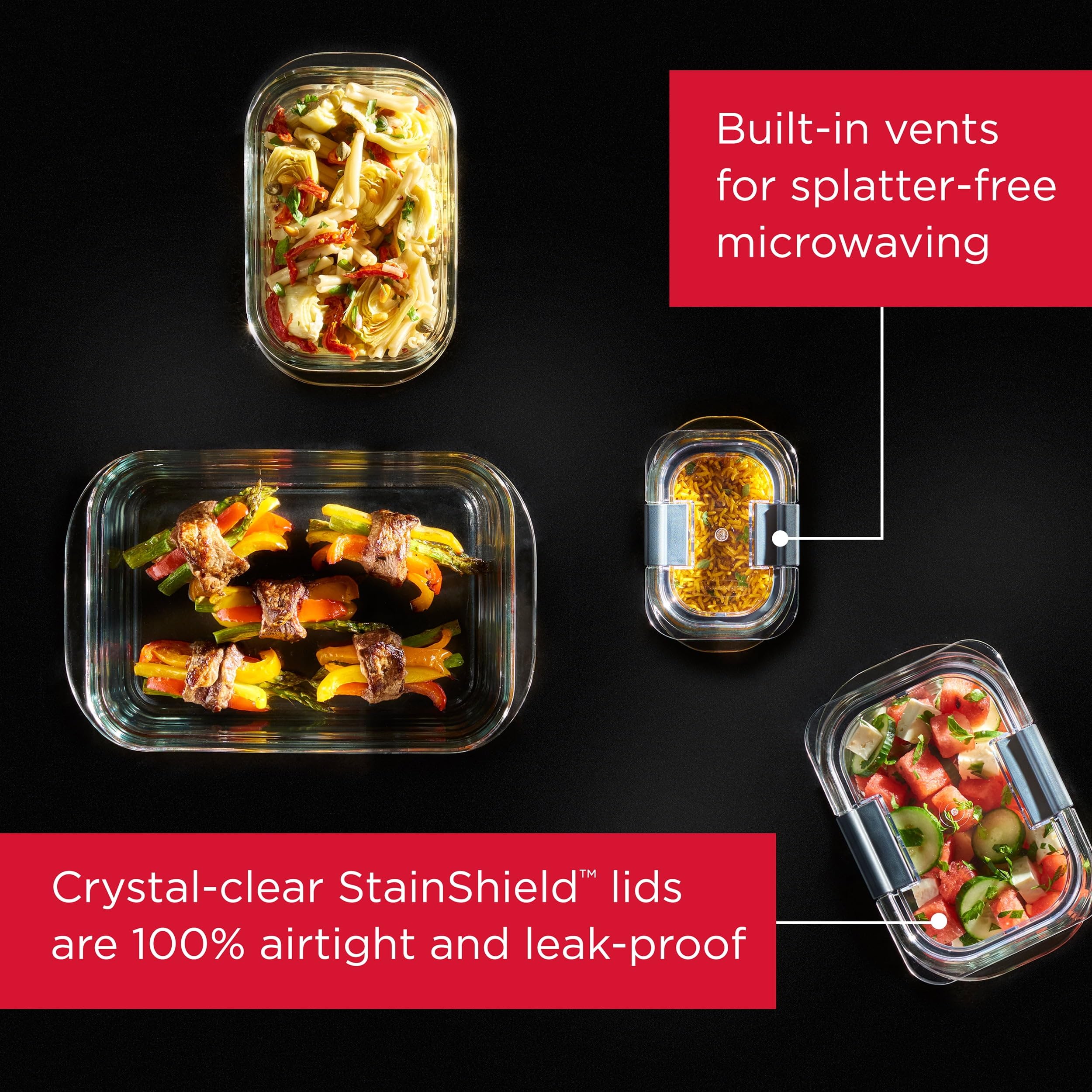 Glass Food Storage Containers Set of 9, Leak-Proof, BPA-Free, Clear