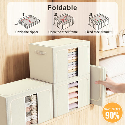 Clothes Storage Bins Metal Frame Foldable Storage Box Clothes Blankets Toys Organizer