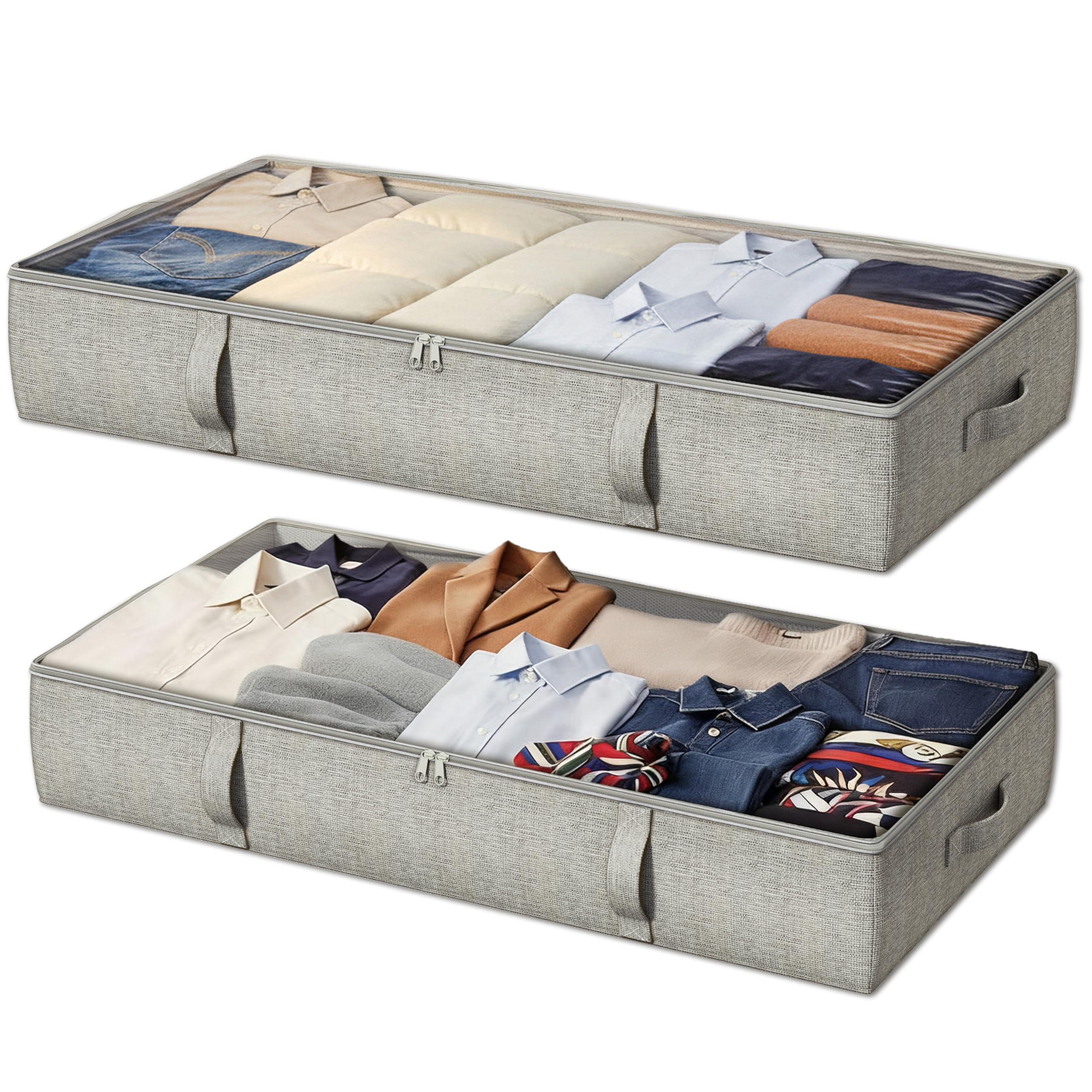 Under Bed Storage Containers 2 Pack Durable Organizer Bins Reinforced Clothes Accessories Storage Box