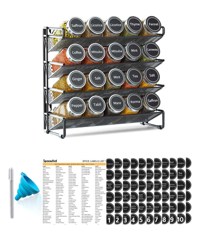 Spice Rack Organizer with Jars Labels Marker Funnel Cabinet Pantry Wall Mount Storage Set