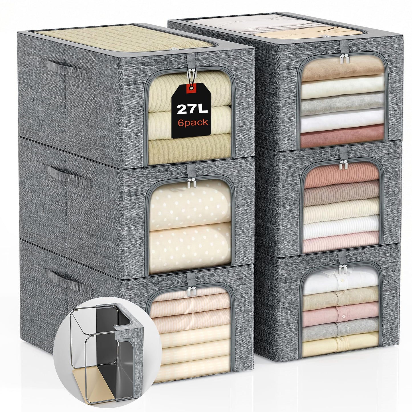 GoMaihe Clothes Storage Bins with Metal Frame for Closet Organizer