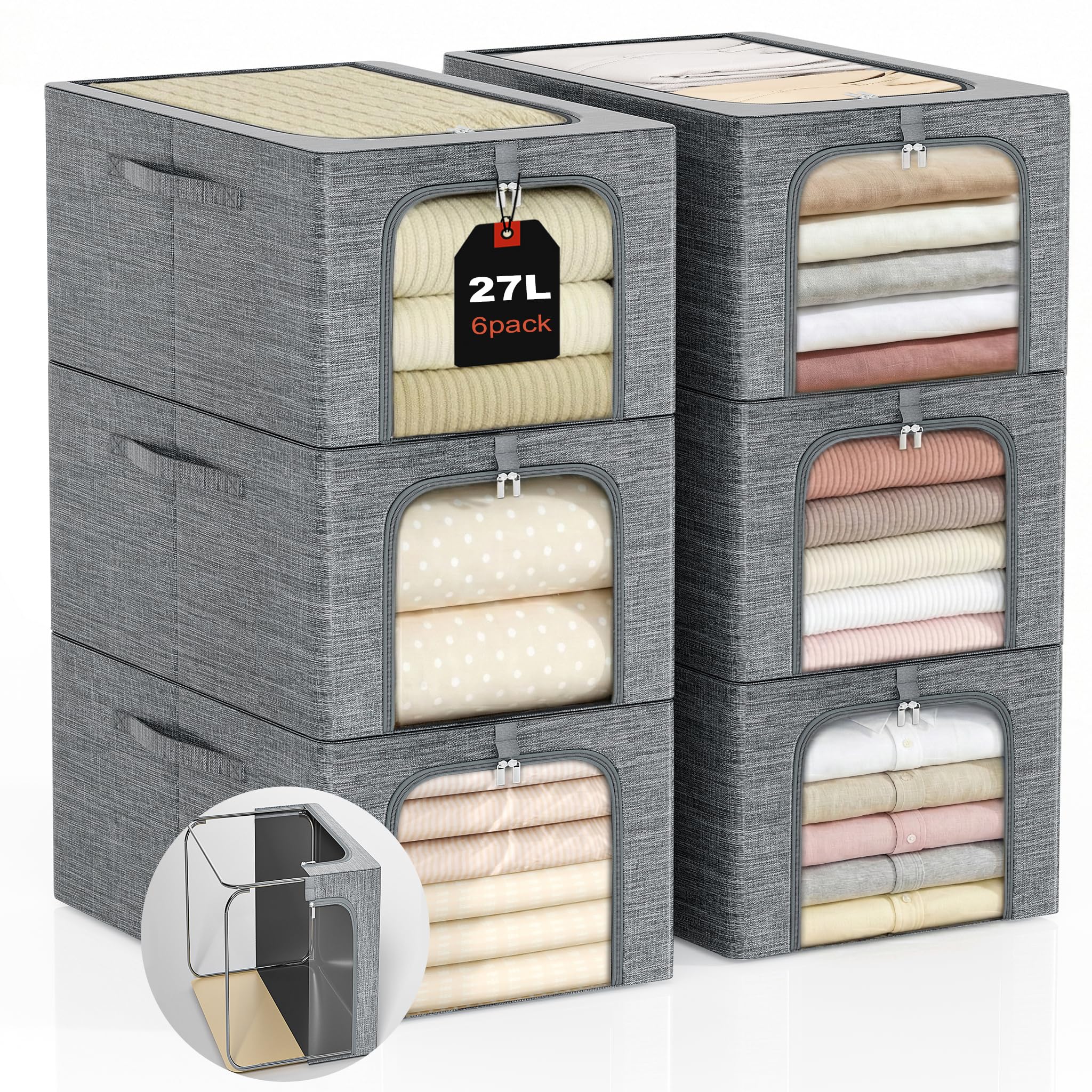 GoMaihe Clothes Storage Bins with Metal Frame for Closet Organizer