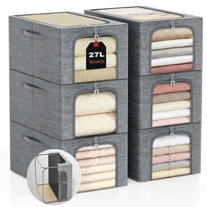 GoMaihe Clothes Storage Bins with Metal Frame for Closet Organizer