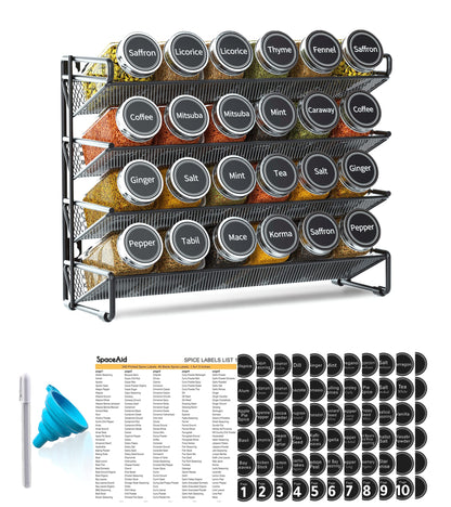 Spice Rack Organizer with Jars Labels Marker Funnel Cabinet Pantry Wall Mount Storage Set