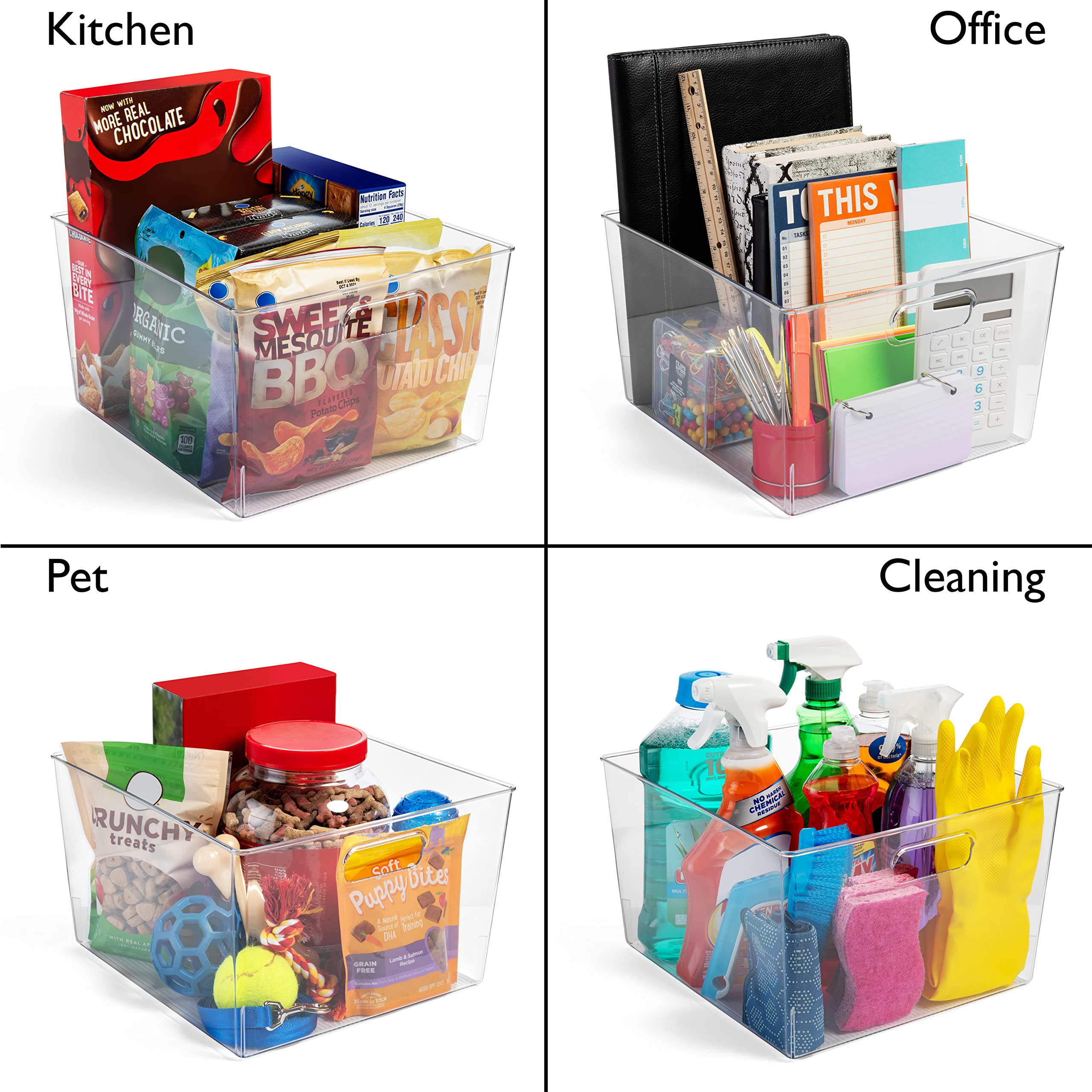Clear Plastic Storage Bins XL 8 Pack Kitchen Pantry Fridge Organizer