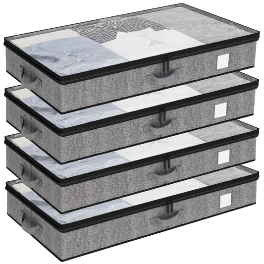 Under Bed Storage Containers 4 Pack Low Profile Clothes Storage Bins with Reinforced Sidewalls and Bottom