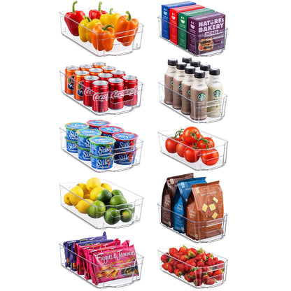 Set of 10 Refrigerator Organizer Bins Stackable Fridge Freezer Kitchen Clear Plastic Storage Containers