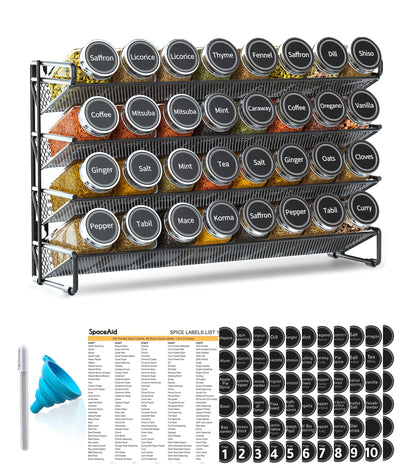 Spice Rack Organizer with Jars Labels Marker Funnel Cabinet Pantry Wall Mount Storage Set