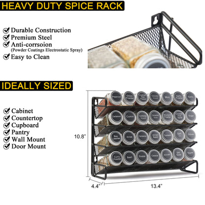 Spice Rack Organizer with Jars Labels Marker Funnel Cabinet Pantry Wall Mount Storage Set