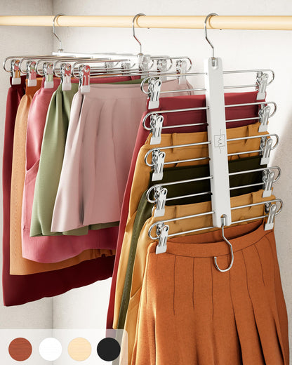 Skirt Hangers Space Saving Clips 5 Tier Wooden Pants Skirts Closet Organizer Swivel Hook